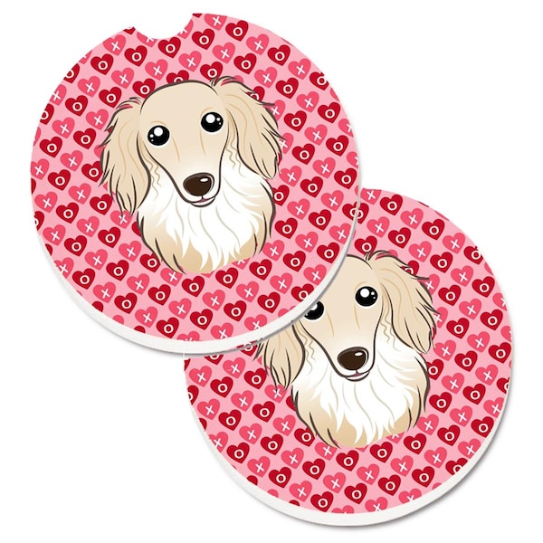 Carolines Treasures Longhair Creme Dachshund Hearts Cup Holder Car Coasters - Set of 2 BB5282CARC - main